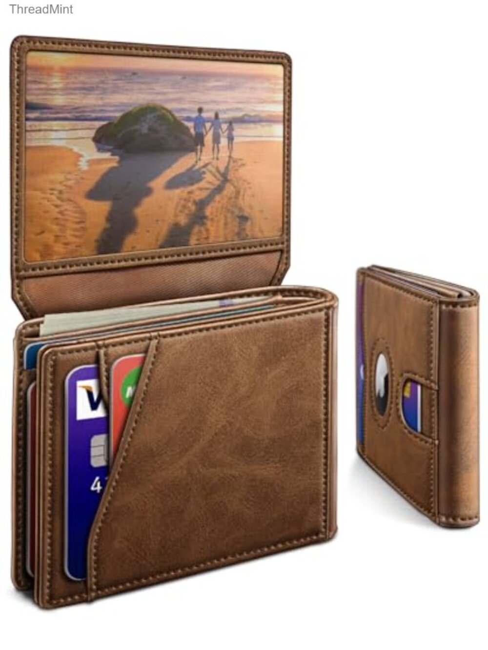 Slim Faux Leather Bifold Wallet with AirTag Holder, RFID Blocking, 13 Card Slots